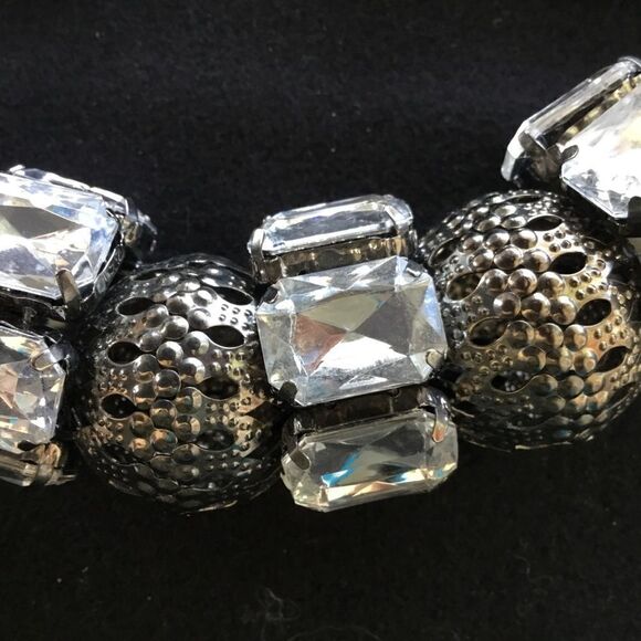 Large bead and rhinestone gunmetal grey necklace, collar style. J0005 - Picture 3 of 7